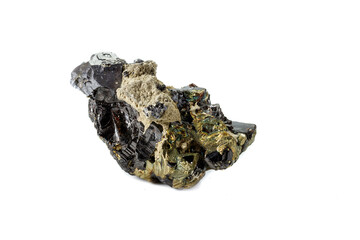 Macro mineral stone  Sphalerite Pyrite on a white background