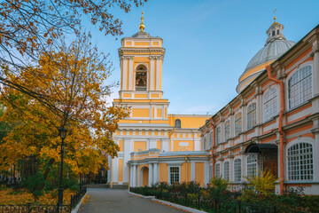 View of the bell tower of the Trinity Cathedral in the current male Orthodox monastery of the Holy...