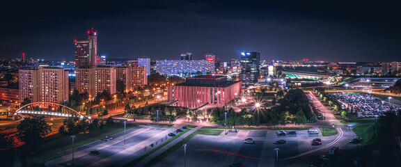 Fototapeta na wymiar Nocna panorama Katowic | Górny Śląsk, Katowice 