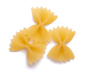 group of bow tie pasta isolated on white background close up