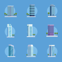 nine city buildings icons