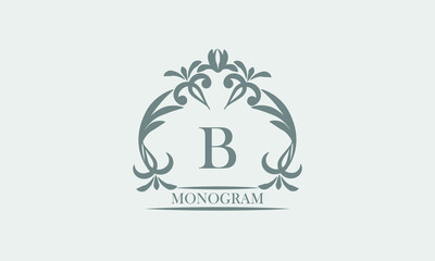 Graceful monogram in gray tones with the inscription and the letter B. Exquisite sign, logo of a restaurant, boutique, hotel, business