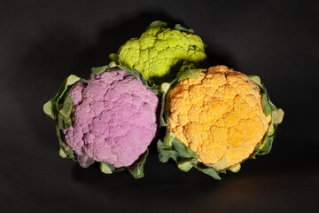 colorful cauliflower on black background