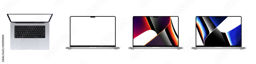 Aufkleber laptop realistic computer in mockup style. isometric, frontal, top view, perspective. great collecti