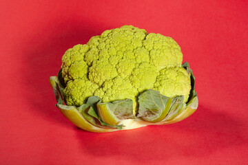 colorful cauliflower on red background