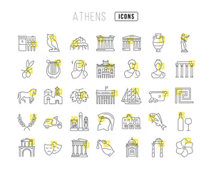 Fotobehang Set of linear icons of Athens © M.Style