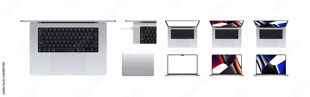 Poster laptop realistic computer in mockup style. 3d realistic notebooks for online presentations. vector r