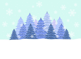 Christmas Tree with snowflakes on blue background.Merry Christmas greeting card.