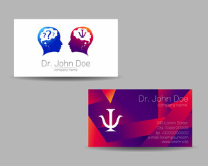 Psychology Vector Business Card Human Head Modern logo Creative style in Violet Color. Child Profile Silhouette Design concept. Brand company. Vsiting personal set of visit cards - 464097277