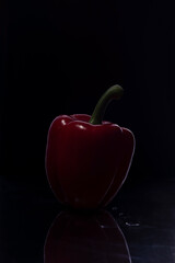 red pepper on black background in dramatic style