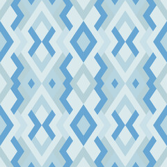 Abstract seamless pattern. Vector geometric background of triangles in blue and gray colors. Mosaic texture for textile, clown, carpeting, warp, book cover, clothes