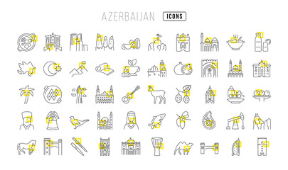 Fototapeta na wymiar Set of linear icons of Azerbaijan