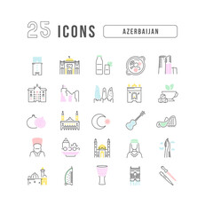 Set of linear icons of Azerbaijan