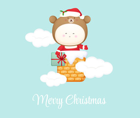 Cute baby santa design stuck in the chimney Premium Vector