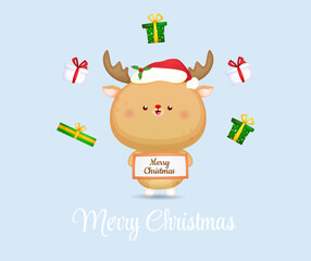 Cute christmas reindeer celebrate for merry christmas illustration Premium Vector