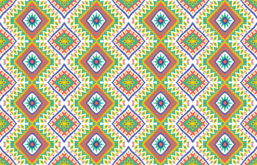Ikat ethnic pattern design. Aztec fabric carpet mandala ornament boho chevron textile decoration wallpaper. Tribal turkey African Indian traditional embroidery vector illustrations background.