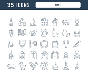 Set of linear icons of Brno - obrazy, fototapety, plakaty