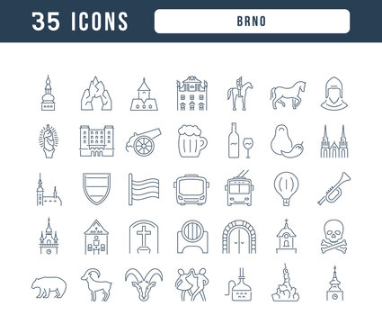 Set of linear icons of Brno