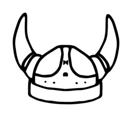 viking helmet with horns. Doodle-style vintage Scandinavian helmet with horns front view, isolated black line on white for design template