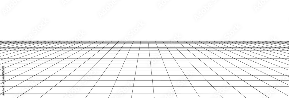 Poster wireframe landscape. vector perspective grid. digital space. mesh on a white background.