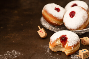 Hanukkah doughnut - Traditional jewish holiday food.
