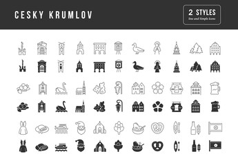 Set of simple icons of Cesky Krumlov
