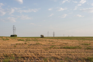 landscape of a plowed field with yellow grass against the sky august ukraine