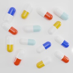 a group medicines capsules top view 3d render