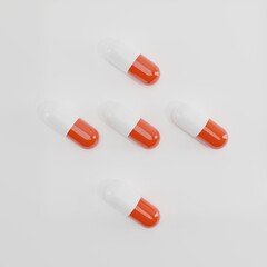 red and white pills isolated on white background 3d render 