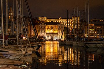 Marseille City Hall by night on Vieux Port