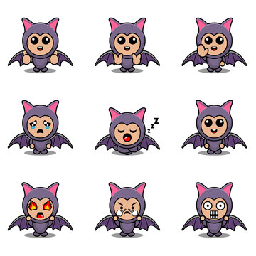 vector cartoon character mascot costume animal bat expression bundle set