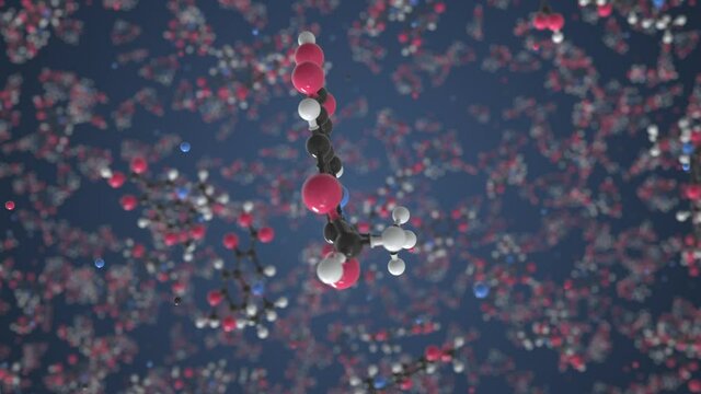 Oxolinic acid molecule made with balls, isolated molecular model. Looping 3D animation or motion background