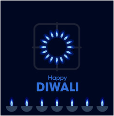 Happy Diwali wishing with gas burner light and diya.