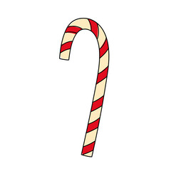 Colorful Christmas candy cane. Doodle style. Line art. Template for greeting card on Christmas and New Year. 
