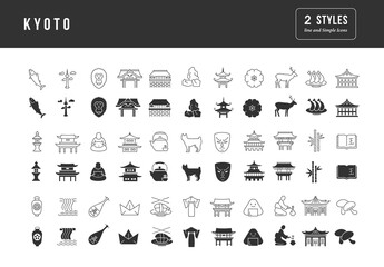 Fototapeta premium Kyoto. Collection of perfectly simple monochrome icons for web design, app, and the most modern projects. Universal pack of classical signs for category Countries and Cities.