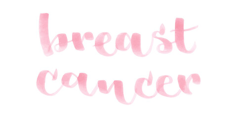 Breast cancer text brush lettering. Pink marker pen hand drawn. Horizontal composition. Vector illustration, flat design