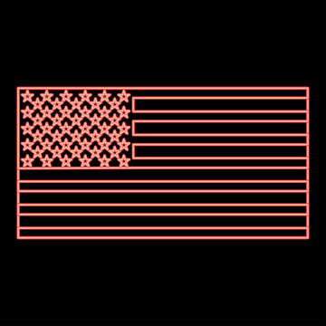 Neon american flag icon black color in circle red color vector illustration flat style image