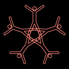 Neon teamwork icon black color in circle red color vector illustration flat style image