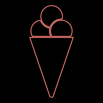 Neon ice cream cone icon black color in circle red color vector illustration flat style image
