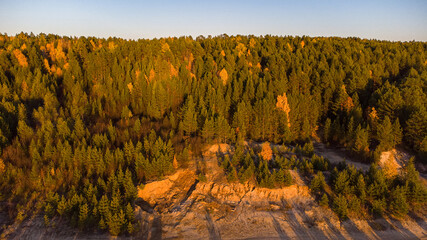 Autumn Forest, Sunset, Aerial view