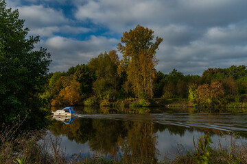 River Labe near central Bohemian town Kolin in autumn color morning