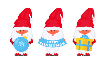 Christmas gnomes vector set for New Year holidays
