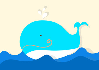 Fototapeta premium Illustration of a cute smiling blue whale in the sea