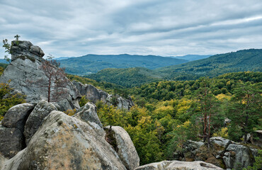Fototapeta na wymiar Mountain landscape. The Rocks of Dovbush. Carpathians, Ukraine.