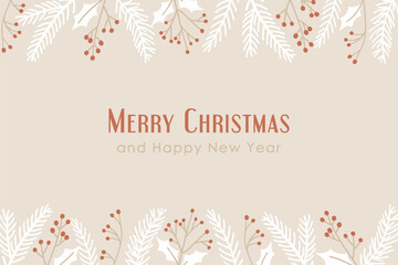 Merry Christmas vector banner with decorative borders. Festive winter season background.
