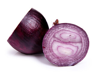 Onion on a white background. Onion isolate. Side view. Onion cut