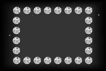 Festive silver sparkle background. Glitter border, rectangle spotted frame. Vector dust, diamonds on black. Great for valentine, christmas and birthday cards, wedding invitations, party posters.