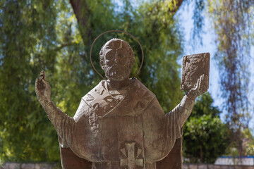 Statue of St. Nicholas the Wonderworker of Myra in Ancient Byzantine Orthodox Church.