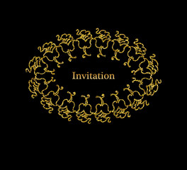 Floral botanical square golden frame with apple flowers. Dark elegant card template. Luxury design for wedding invitation, greeting card, vip women products.