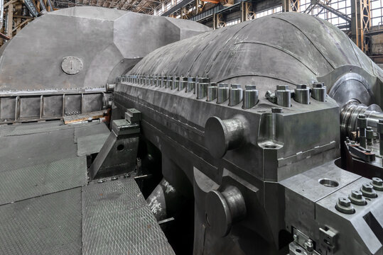 Steam turbine with grey metal casing and technical ground